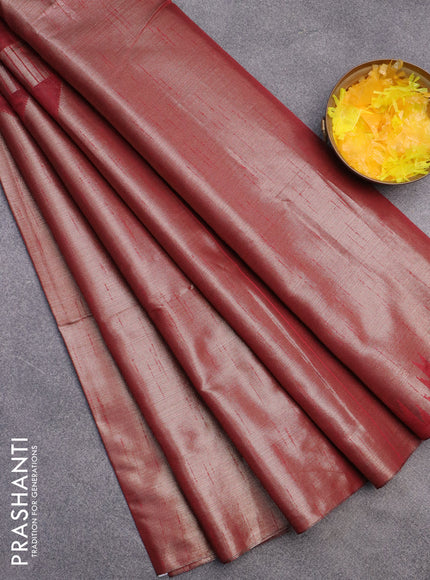Banarasi matka tissue saree maroon with plain body and temple design zari woven border