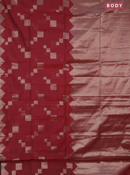 Banarasi matka tissue saree maroon with plain body and temple design zari woven border
