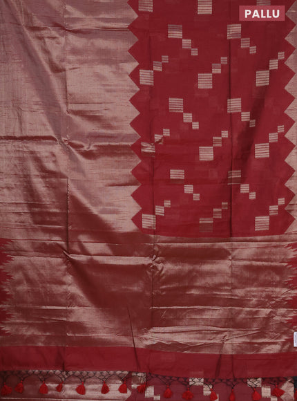 Banarasi matka tissue saree maroon with plain body and temple design zari woven border