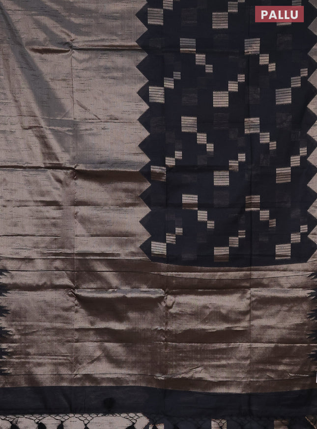 Banarasi matka tissue saree black with plain body and temple design zari woven border