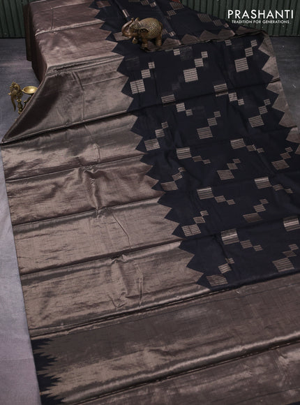 Banarasi matka tissue saree black with plain body and temple design zari woven border