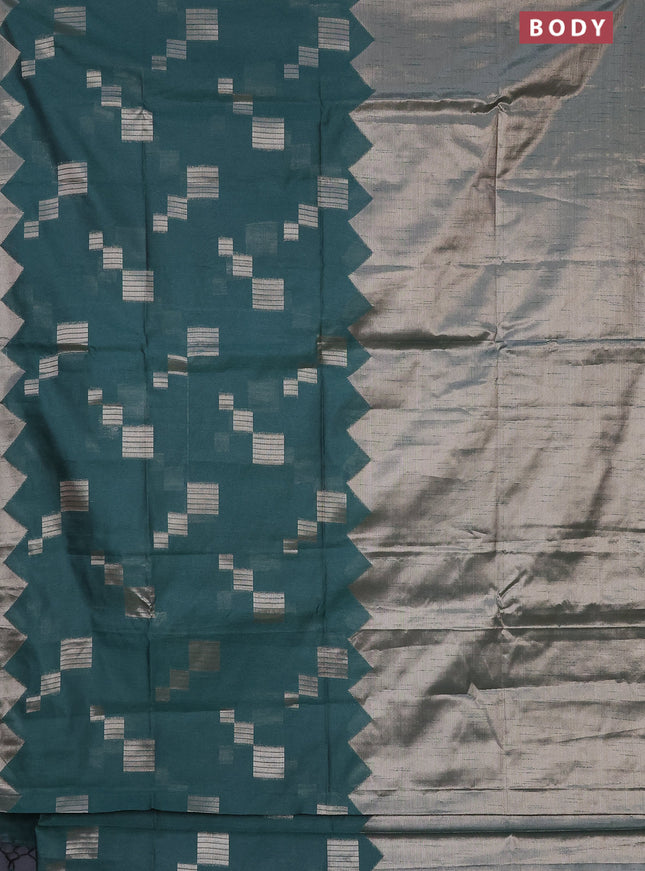 Banarasi matka tissue saree dark green with plain body and temple design zari woven border