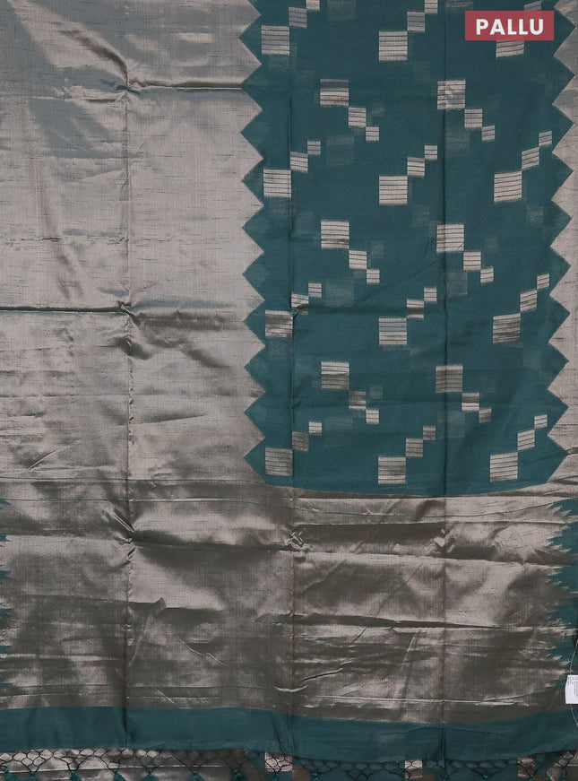 Banarasi matka tissue saree dark green with plain body and temple design zari woven border