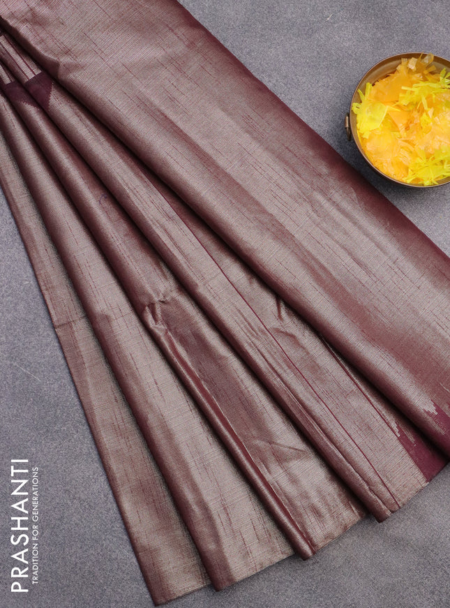 Banarasi matka tissue saree wine shade with plain body and temple design zari woven border