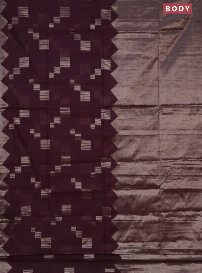 Banarasi matka tissue saree wine shade with plain body and temple design zari woven border