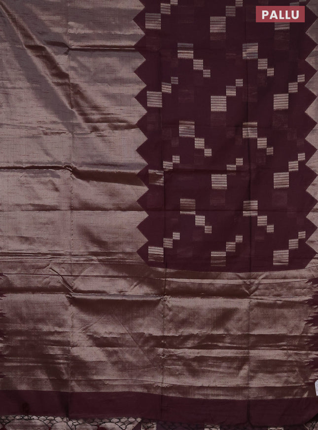 Banarasi matka tissue saree wine shade with plain body and temple design zari woven border