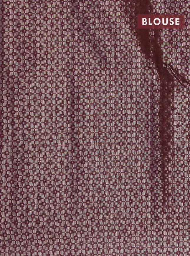 Banarasi matka tissue saree wine shade with plain body and temple design zari woven border