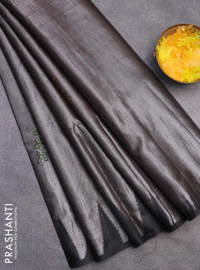 Banarasi matka tissue saree black with thread woven buttas and temple design zari woven border