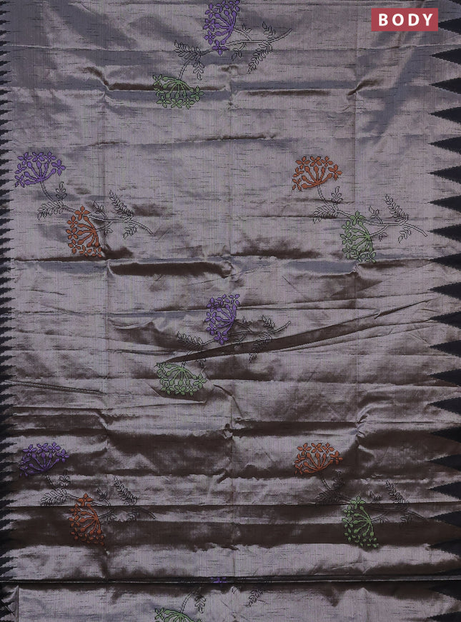 Banarasi matka tissue saree black with thread woven buttas and temple design zari woven border