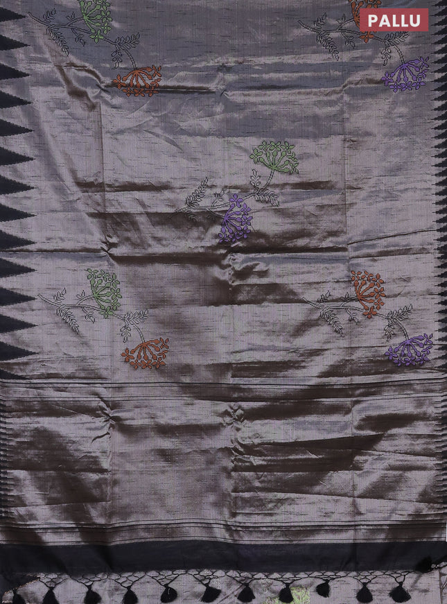 Banarasi matka tissue saree black with thread woven buttas and temple design zari woven border