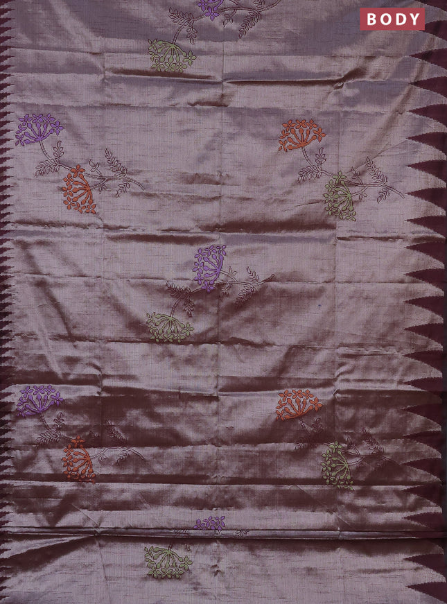 Banarasi matka tissue saree deep maroon with thread woven buttas and temple design zari woven border