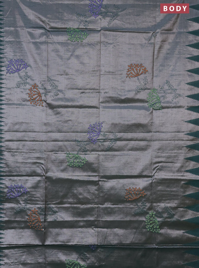 Banarasi matka tissue saree dark green with thread woven buttas and temple design zari woven border