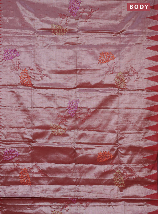 Banarasi matka tissue saree maroon with thread woven buttas and temple design zari woven border