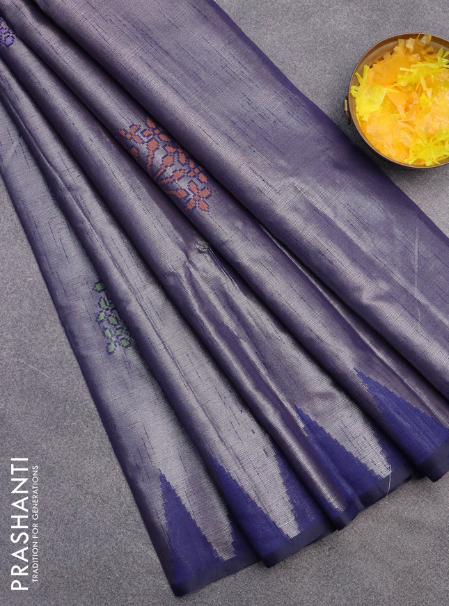Banarasi matka tissue saree blue with thread woven buttas and temple design zari woven border