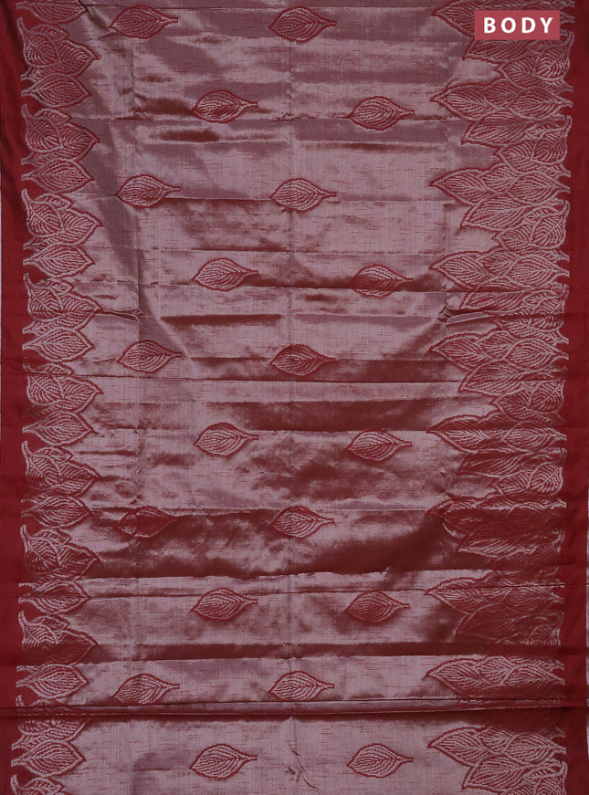 Banarasi matka tissue saree maroon with allover zari woven brocade weaves and leaf design silver zari woven border