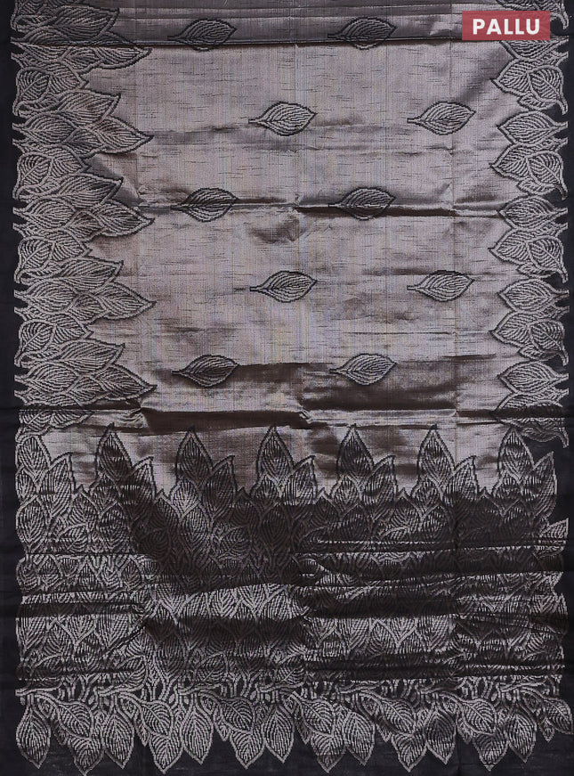 Banarasi matka tissue saree black with allover zari woven brocade weaves and leaf design silver zari woven border