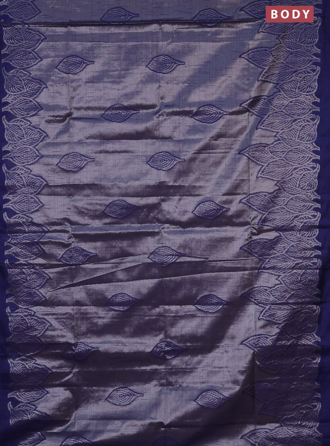Banarasi matka tissue saree blue with allover zari woven brocade weaves and leaf design silver zari woven border