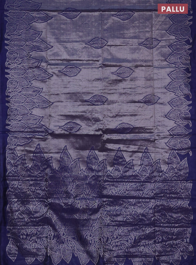 Banarasi matka tissue saree blue with allover zari woven brocade weaves and leaf design silver zari woven border