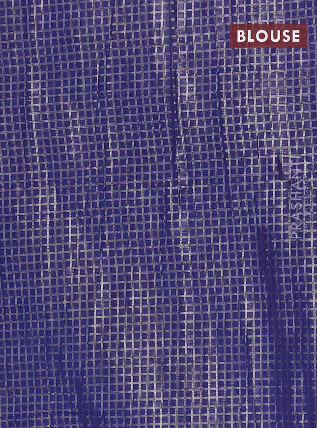 Banarasi matka tissue saree blue with allover zari woven brocade weaves and leaf design silver zari woven border