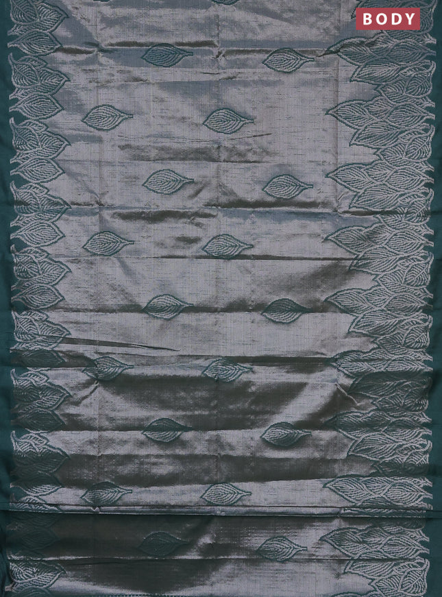 Banarasi matka tissue saree bottle green with allover zari woven brocade weaves and leaf design silver zari woven border