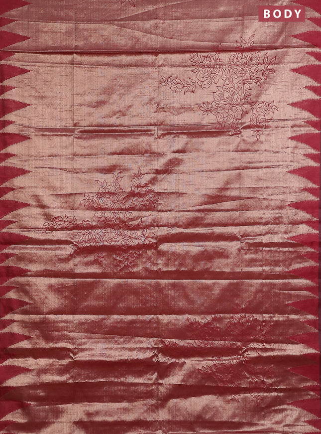 Banarasi matka tissue saree maroon with allover zari woven brocade weaves and temple design border