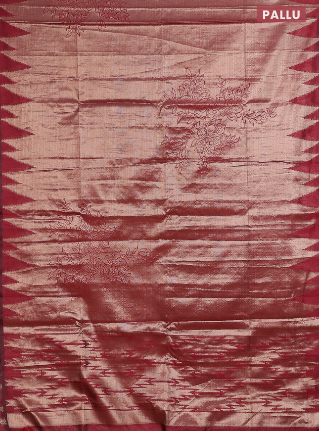 Banarasi matka tissue saree maroon with allover zari woven brocade weaves and temple design border