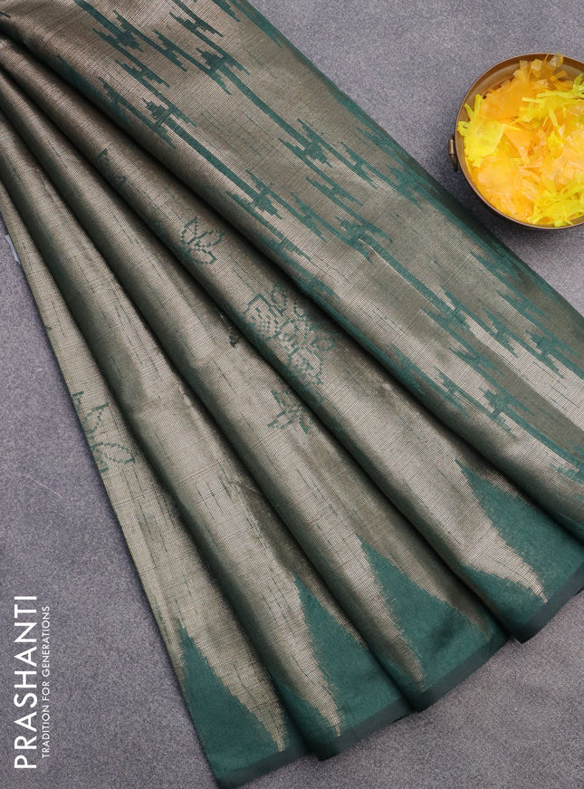 Banarasi matka tissue saree bottle green with allover zari woven brocade weaves and temple design border