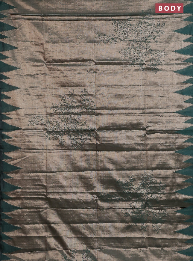 Banarasi matka tissue saree bottle green with allover zari woven brocade weaves and temple design border