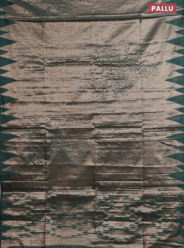 Banarasi matka tissue saree bottle green with allover zari woven brocade weaves and temple design border