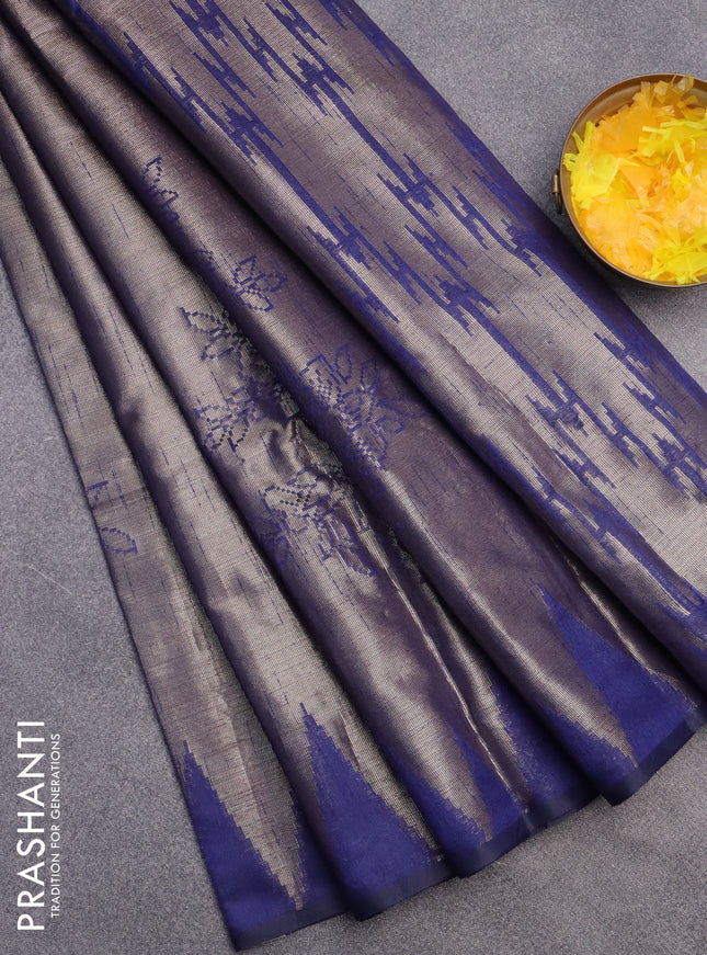 Banarasi matka tissue saree blue with allover zari woven brocade weaves and temple design border