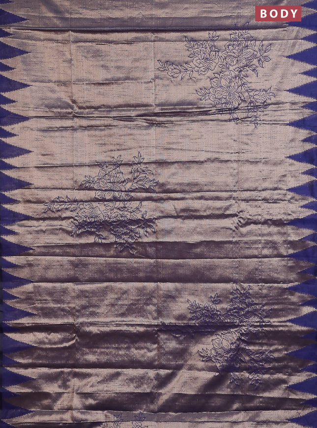 Banarasi matka tissue saree blue with allover zari woven brocade weaves and temple design border