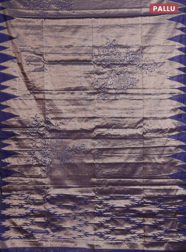 Banarasi matka tissue saree blue with allover zari woven brocade weaves and temple design border