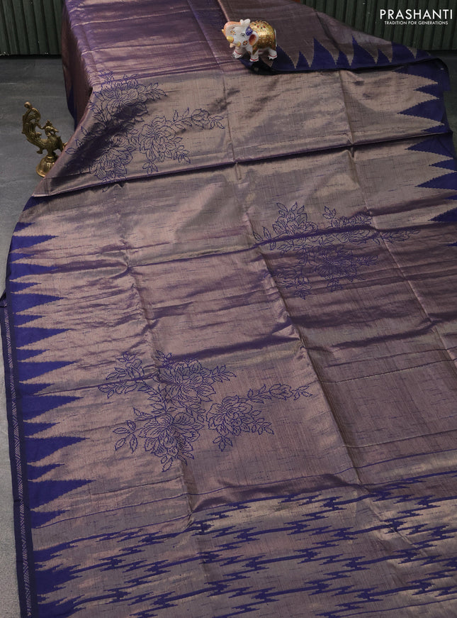 Banarasi matka tissue saree blue with allover zari woven brocade weaves and temple design border