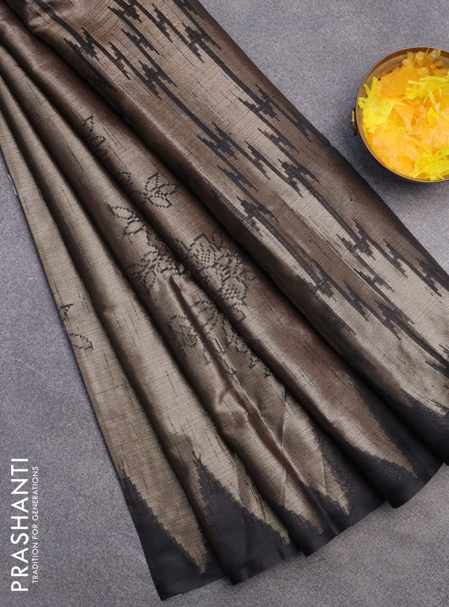 Banarasi matka tissue saree black with allover zari woven brocade weaves and temple design border