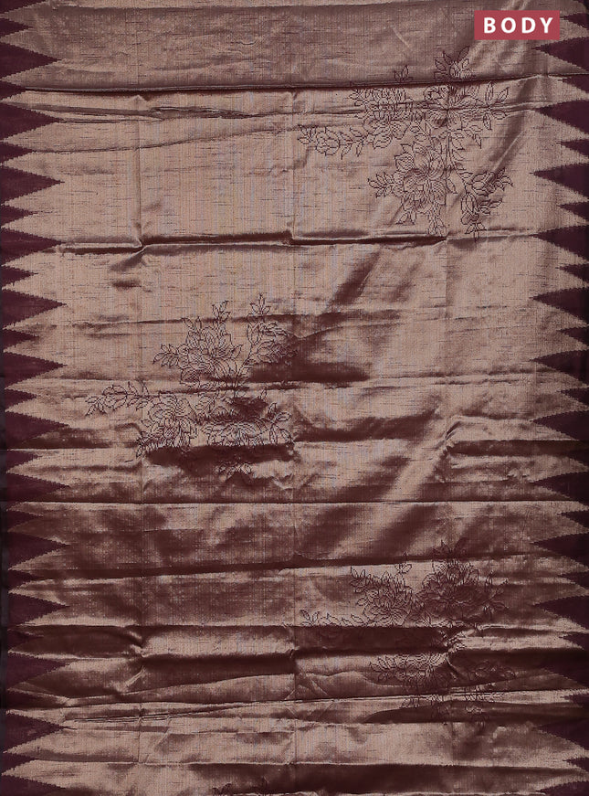 Banarasi matka tissue saree wine shade with allover zari woven brocade weaves and temple design border