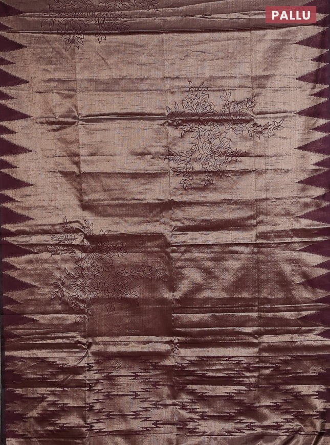 Banarasi matka tissue saree wine shade with allover zari woven brocade weaves and temple design border