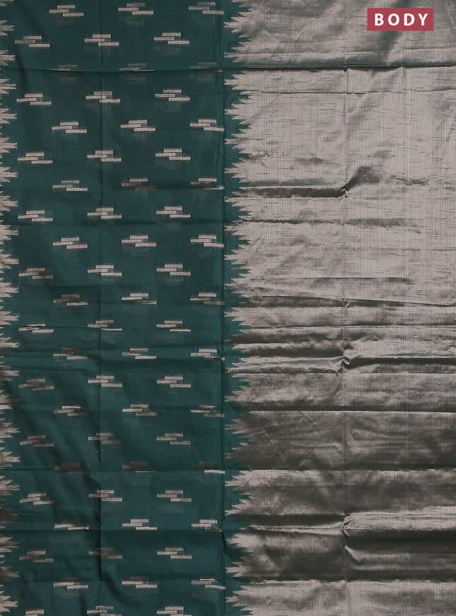 Banarasi matka tissue saree dark green with thread & zari woven buttas and long temple design zari woven border