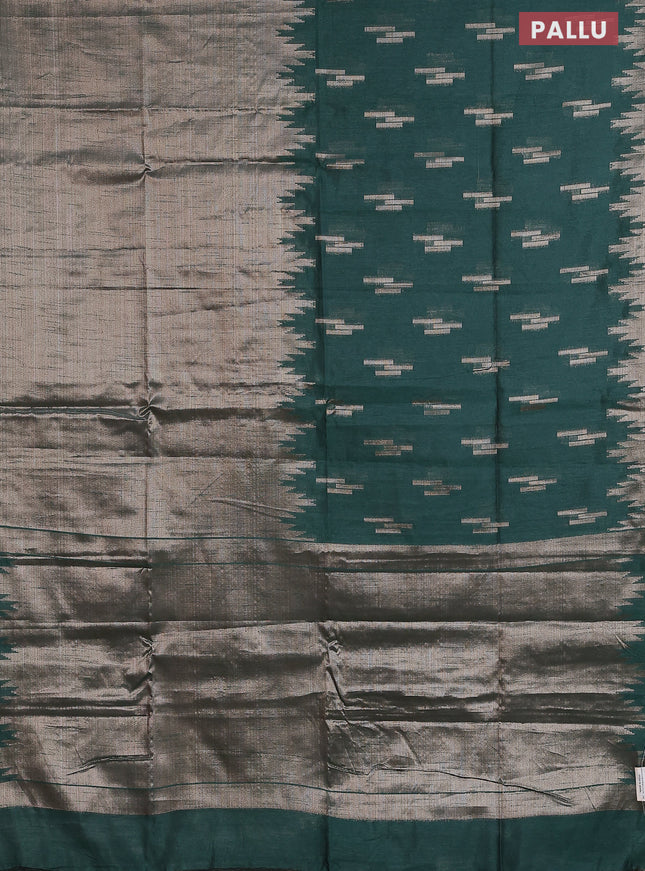 Banarasi matka tissue saree dark green with thread & zari woven buttas and long temple design zari woven border