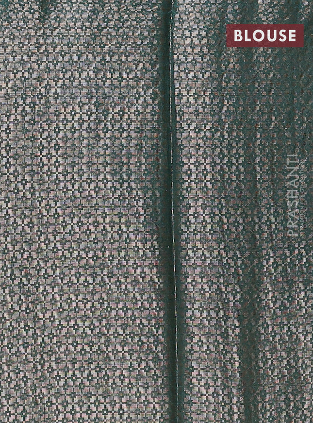 Banarasi matka tissue saree dark green with thread & zari woven buttas and long temple design zari woven border