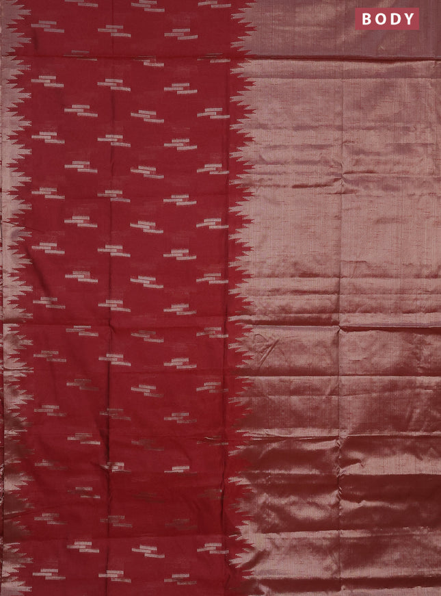 Banarasi matka tissue saree maroon with thread & zari woven buttas and long temple design zari woven border