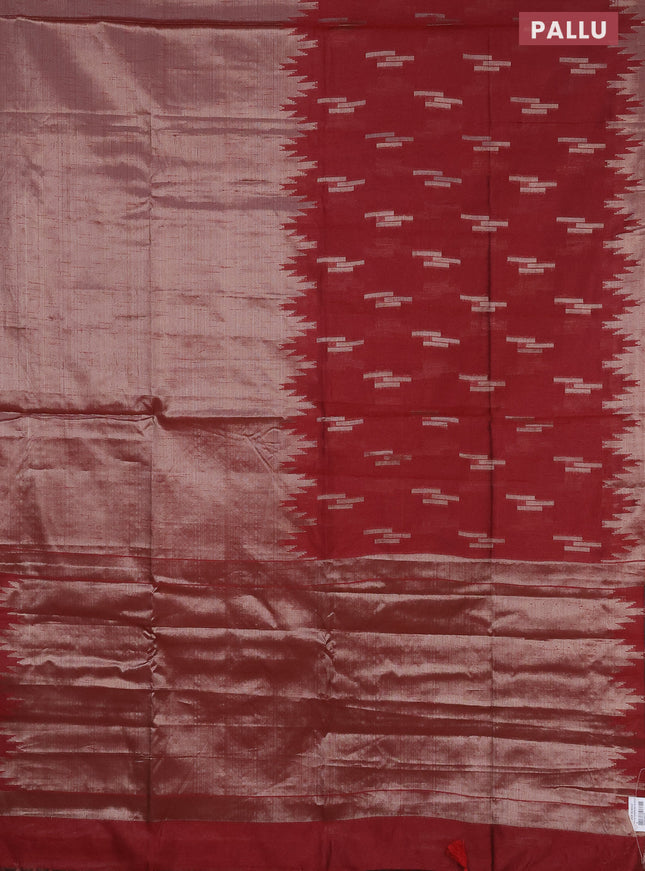 Banarasi matka tissue saree maroon with thread & zari woven buttas and long temple design zari woven border