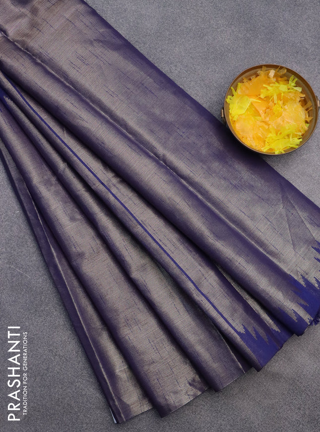 Banarasi matka tissue saree blue with thread & zari woven buttas and long temple design zari woven border