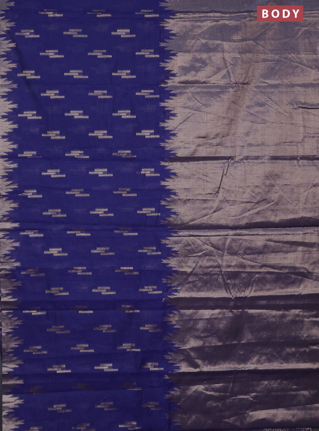 Banarasi matka tissue saree blue with thread & zari woven buttas and long temple design zari woven border