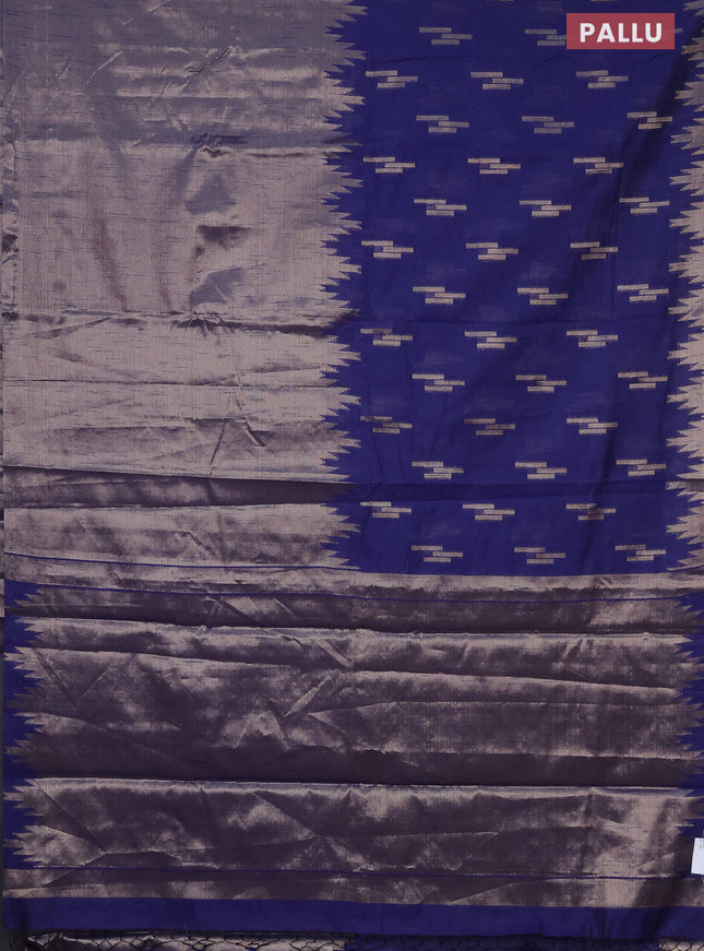 Banarasi matka tissue saree blue with thread & zari woven buttas and long temple design zari woven border