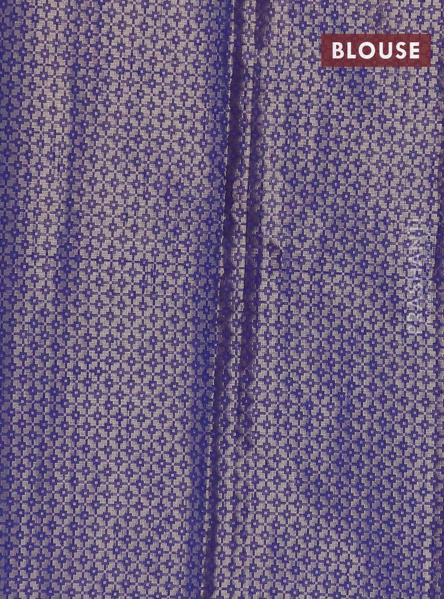 Banarasi matka tissue saree blue with thread & zari woven buttas and long temple design zari woven border