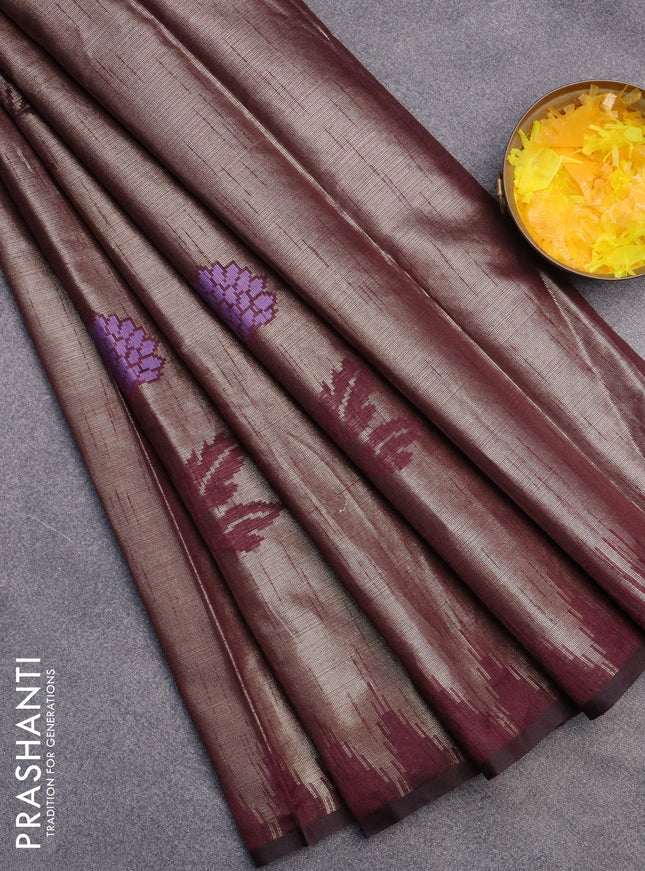 Banarasi matka tissue saree wine shade with thread woven buttas and temple design zari woven border