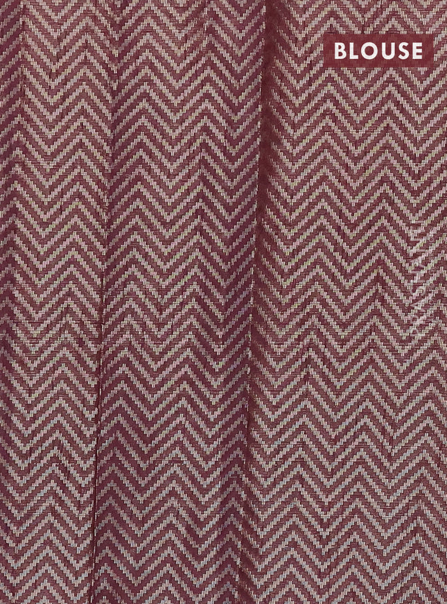 Banarasi matka tissue saree wine shade with thread woven buttas and temple design zari woven border