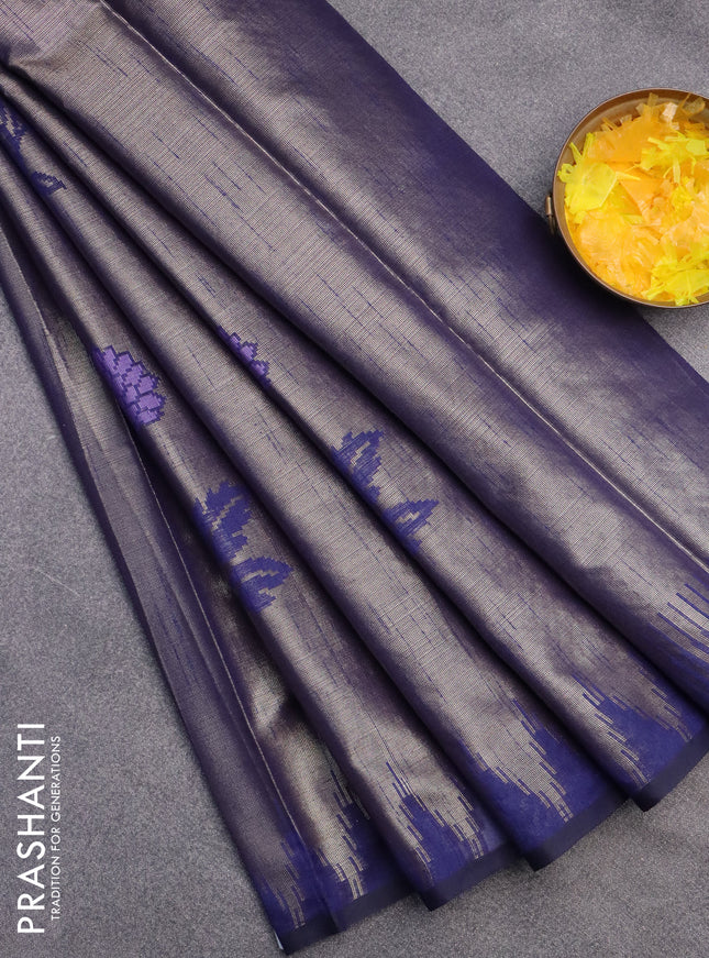 Banarasi matka tissue saree blue with thread woven buttas and temple design zari woven border