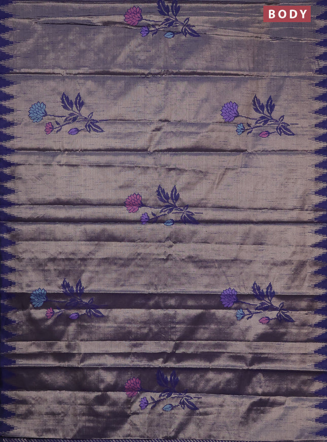 Banarasi matka tissue saree blue with thread woven buttas and temple design zari woven border