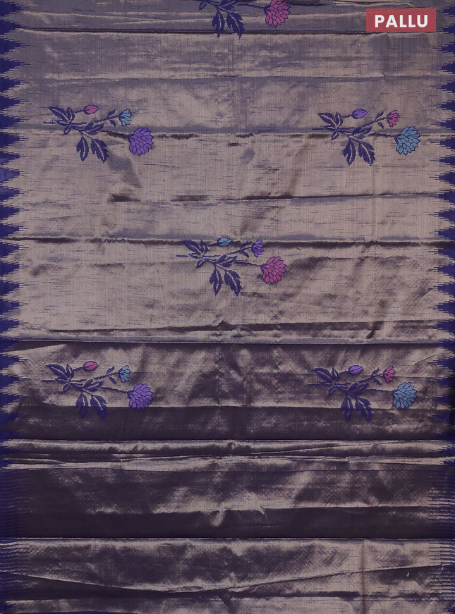 Banarasi matka tissue saree blue with thread woven buttas and temple design zari woven border